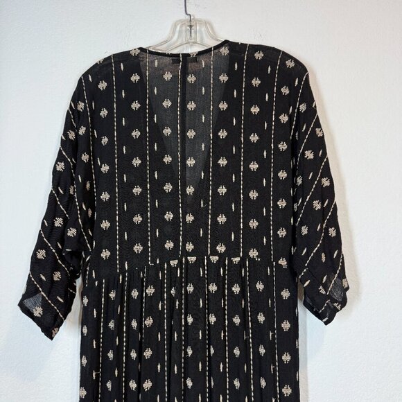 Black Maxi Dress Embroidered Beach Button Up Large - Picture 14 of 15